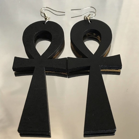 Egyptian Ankh Cross Wood Engraved Symbols of Life - Picture 3 of 3